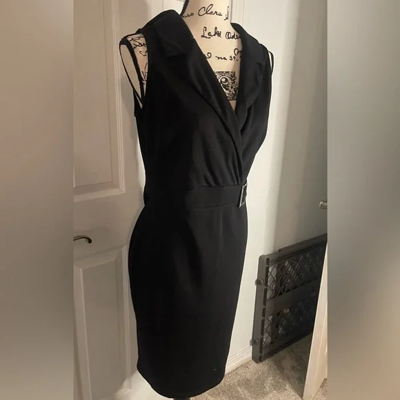 Elegant Black Sleeveless Dress with silver waist buckle size XL - Picture 9 of 14